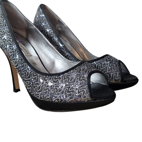 Caparros Black & Silver Glitter Peep-Toe Heels Mercury Glitz - Picture 10 of 11